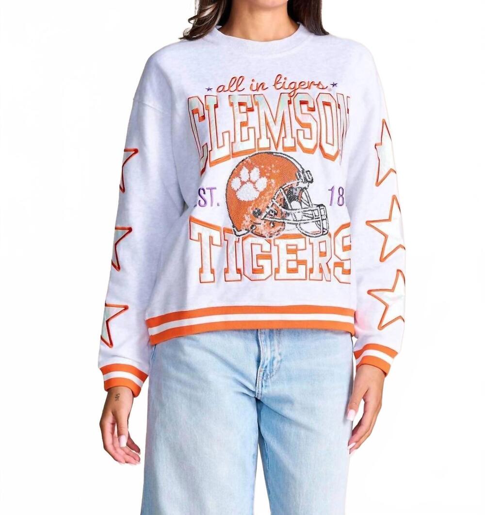 NEW STEWART SIMMONS clemson hometeam heathered crewneck sweatshirt in heather gr